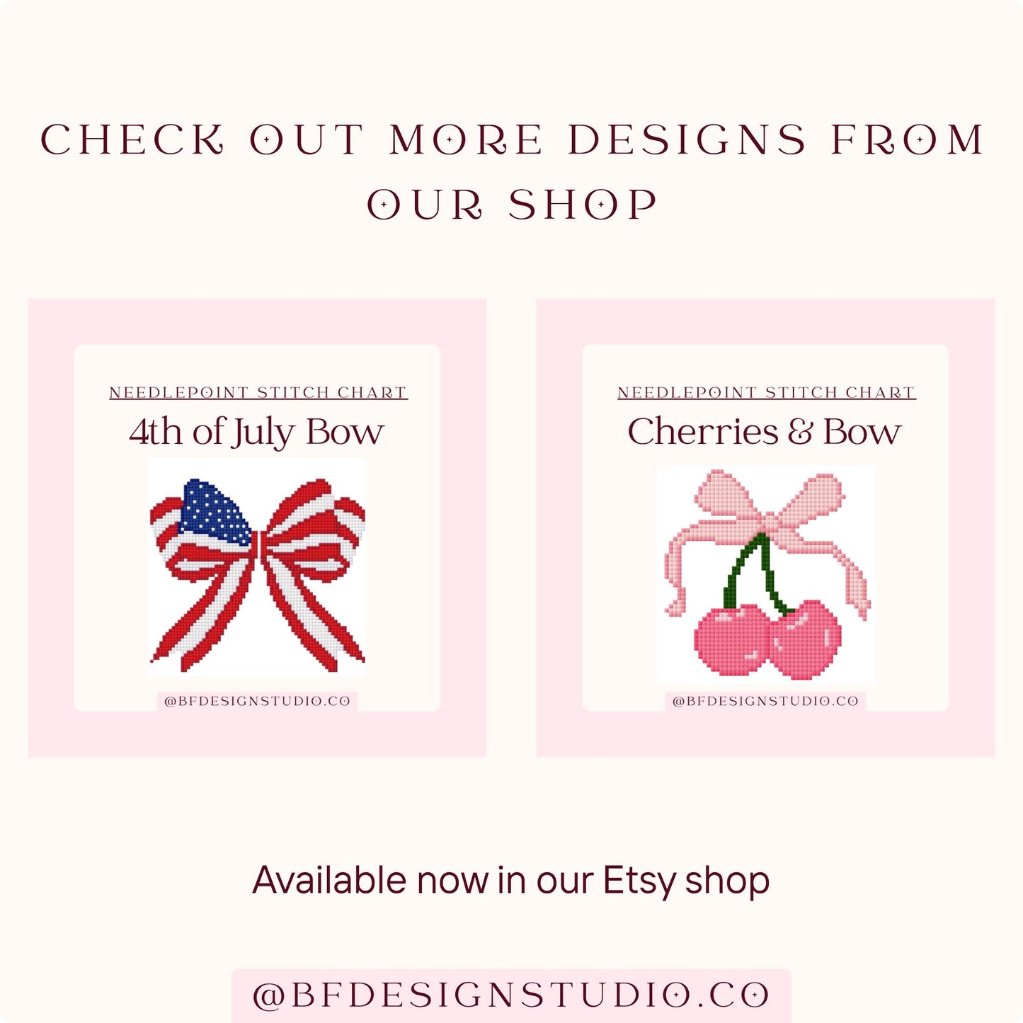 Pink Striped Bow - Needlepoint Chart - 18 Mesh - 4" x 4" - Instant Digital Download