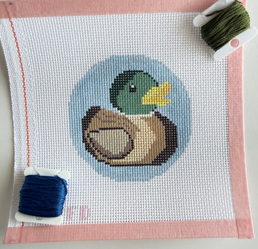 Mallard Rubber Duck - Hand Painted Needlepoint Canvas - 13 Mesh - 3.8 x 3.9"