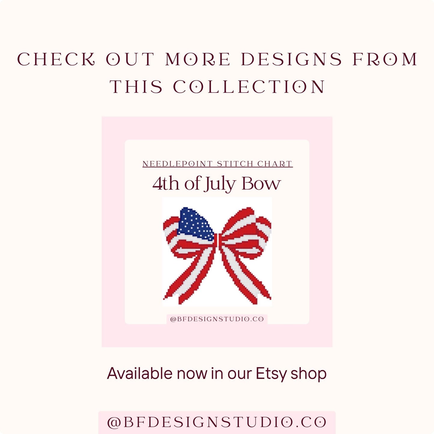 American Flag with Bows- Needlepoint Chart - Digital Download - 13 Mesh - 18" x 13"