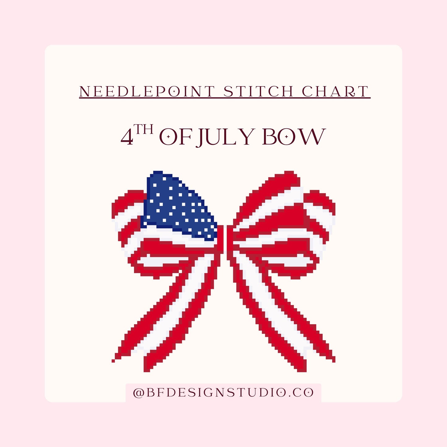 4th of July bow- Needlepoint chart - 18 Mesh - 4" x 4"- Instant Digital Download