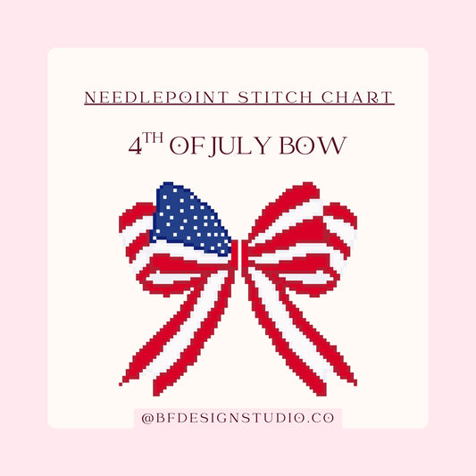 4th of July bow- Needlepoint chart - 18 Mesh - 4" x 4"- Instant Digital Download