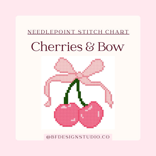 Cherries & Bow - Needlepoint Chart - 13 mesh - 4" x 4"- Instant Digital Download