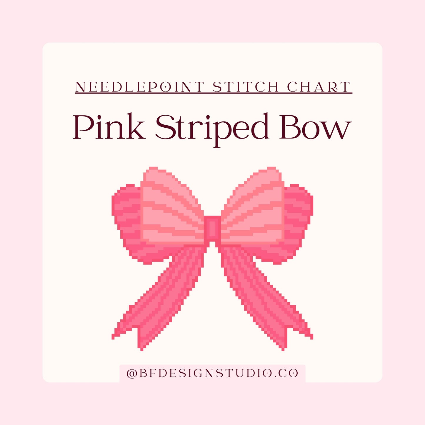 Pink Striped Bow - Needlepoint Chart - 18 Mesh - 4" x 4" - Instant Digital Download