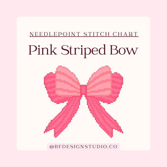 Pink Striped Bow - Needlepoint Chart - 18 Mesh - 4" x 4" - Instant Digital Download