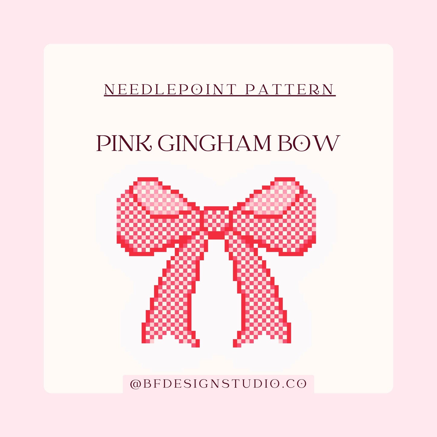 Pink Gingham Bow - Needlepoint chart - 3.6 x 3.6" - 18 Mesh - Instant Download - Beginner Friendly