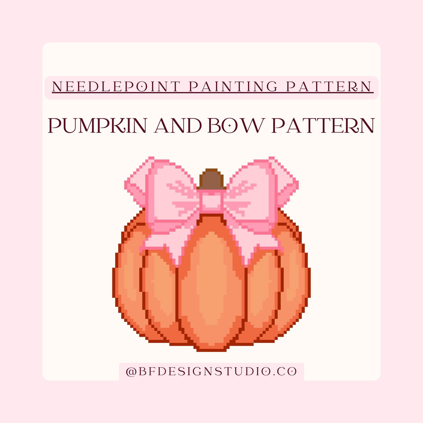 Pumpkin and Bow Pattern - Needlepoint Chart - 13 Mesh - 5 x 5" - Instant Downloadable PDF - Beginner Friendly