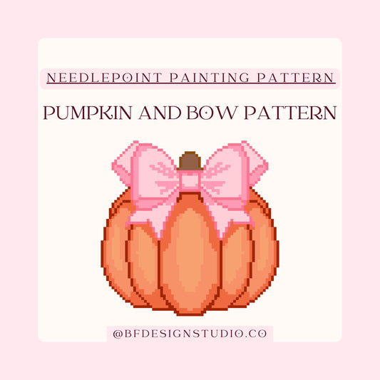 Pumpkin and Bow Pattern - Needlepoint Chart - 13 Mesh - 5 x 5" - Instant Downloadable PDF - Beginner Friendly