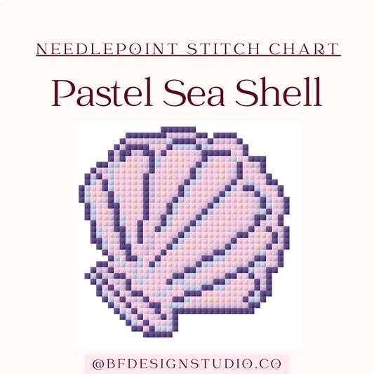 Pastel Sea Shell - Needlepoint Chart - 13 Mesh - 3" x 3" - Instant Download- Beginner-Friendly Coastal Stitch Pattern