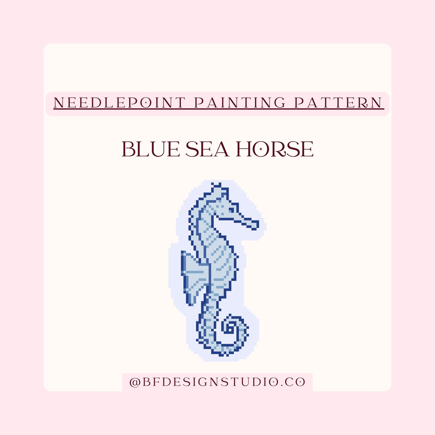 Blue Mini Sea Horse - Needlepoint Chart - 18 Mesh - 2.1 x 4" - Beginner Friendly - Instant Downloadable PDF