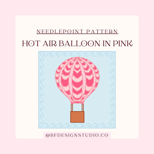 Hot Air Balloon in Pink - Needlepoint Chart - 13 Mesh - 9.3 x 9.3"- Instant Digital Download