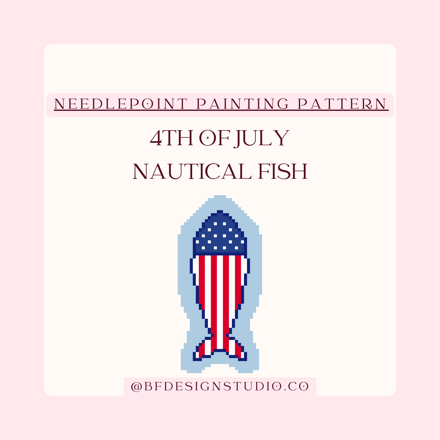 American Flag Nautical Fish - Needlepoint Chart - 18 Mesh - 1.5 x 3.2" - PDF Download