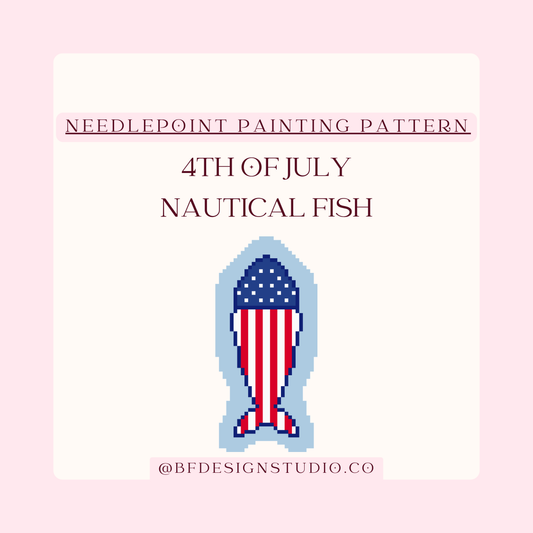 American Flag Nautical Fish - Needlepoint Chart - 18 Mesh - 1.5 x 3.2" - PDF Download