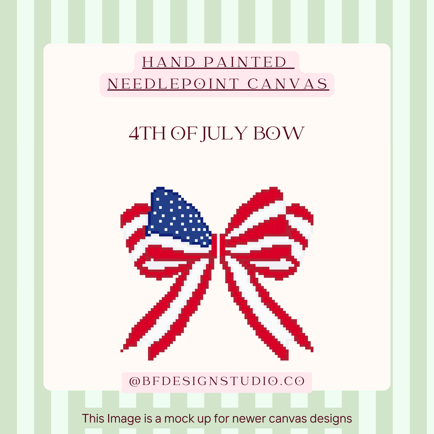 4th of July bow - Needlepoint Canvas - 18 Mesh - 3.8 x 3.5"