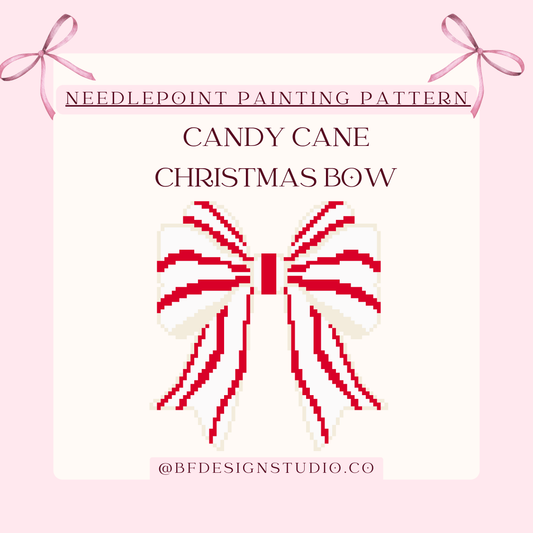 Candy Cane Christmas Bow - Needlepoint Painting Chart - 3.5 x 3.7” on 18 Mesh - PDF Download