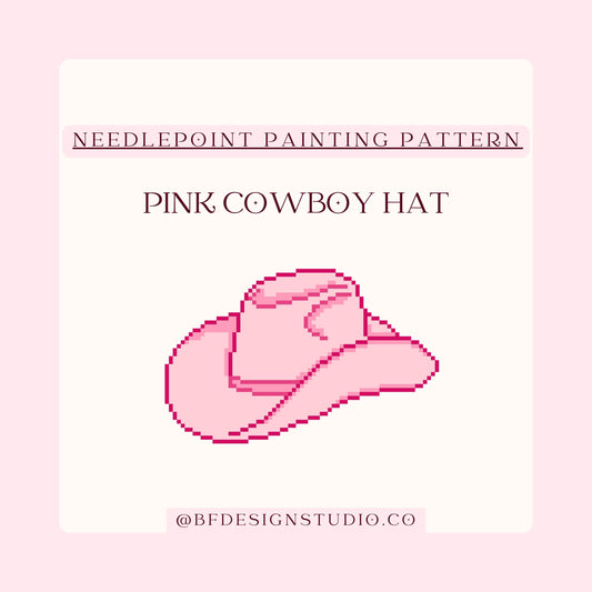 Pink Cowboy Hat Needlepoint Chart - 18 Mesh - 3.8 x 2.4" - Beginner Friendly - Instant Downloadable PDF