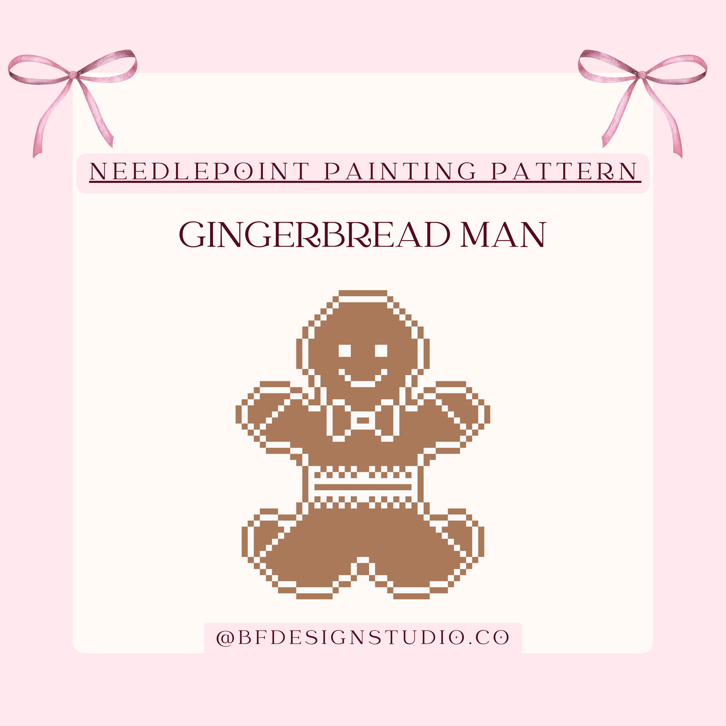 Gingerbread Man Cookie Needlepoint Painting Chart: Holiday Pattern on 13, 14, 18 Mesh (PDF Downloadable)