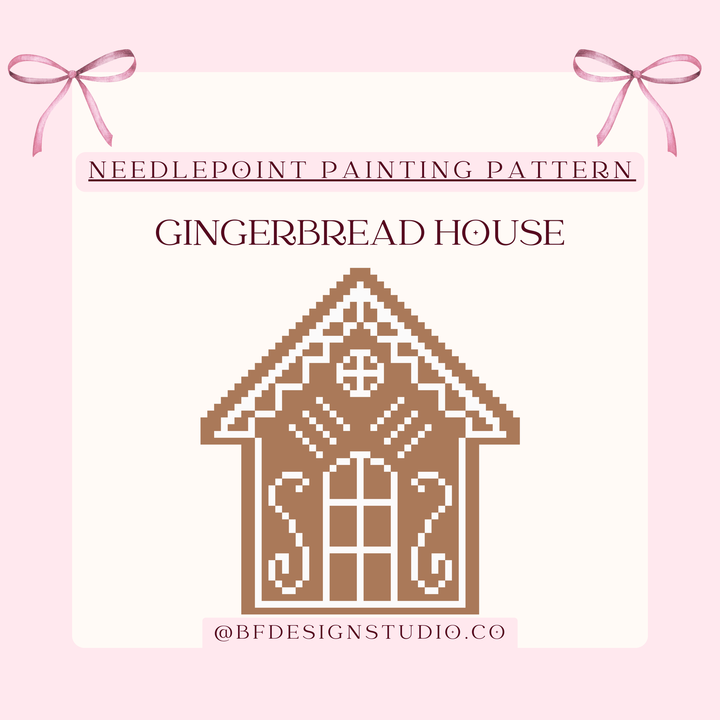 Gingerbread House Cookie Needlepoint Painting Chart on 13, 14, 18 Mesh (PDF Pattern)