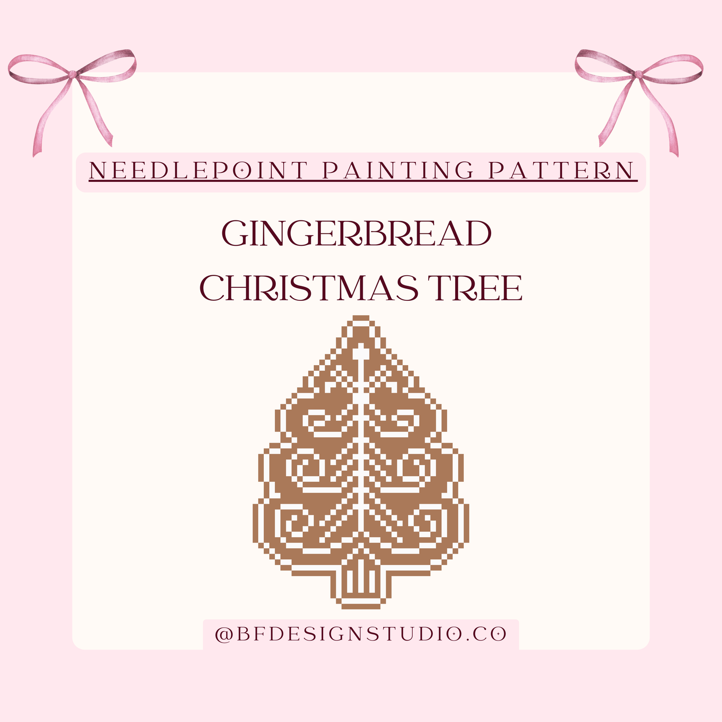 Gingerbread Christmas Tree Cookie Needlepoint Painting Pattern on 13, 14, 18 Mesh: Beginner-Friendly (PDF)