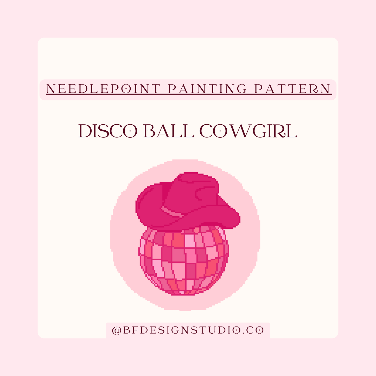 Disco Ball Cowgirl Hat - Needlepoint Painting Chart on 18 Mesh - Instant downloadable PDF