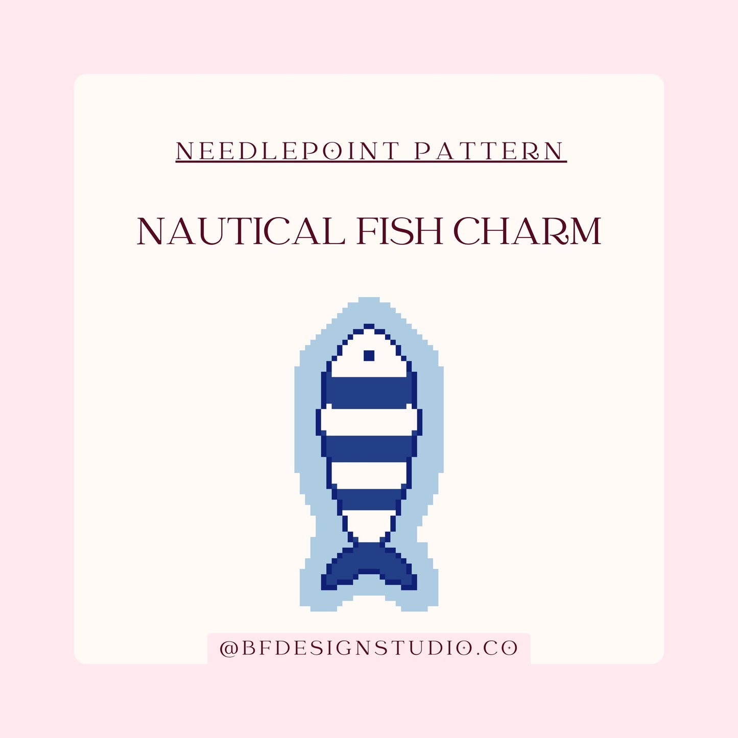 Nautical Fish Charm - Needlepoint Pattern - 18 Mesh - 2.0 x 3.6" - Beginner Friendly - Instant Download