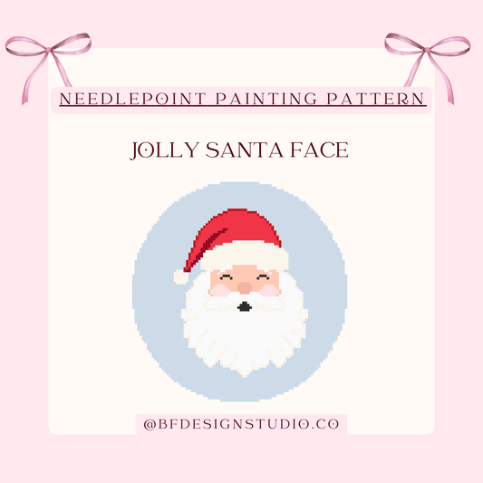 Jolly Santa Face Needlepoint Pattern - 18 Mesh - 4.8 x 5" - Beginner Christmas Ornament (PDF)
