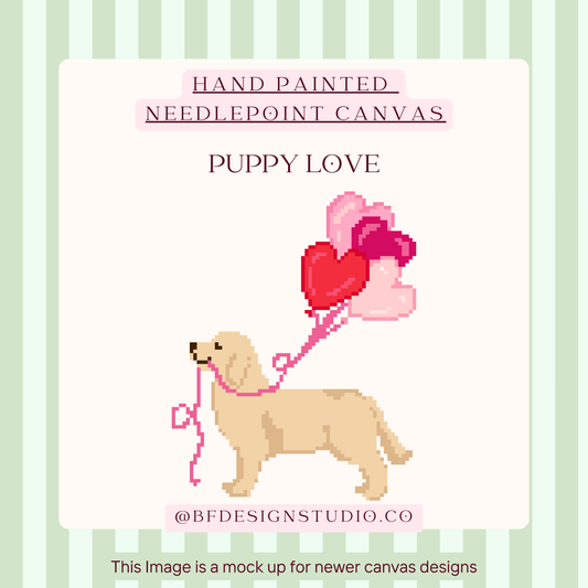 Puppy Love - Needlepoint Canvas - 18 Mesh - 3.7 x 4.7" - Valentine's Day Needlepoint
