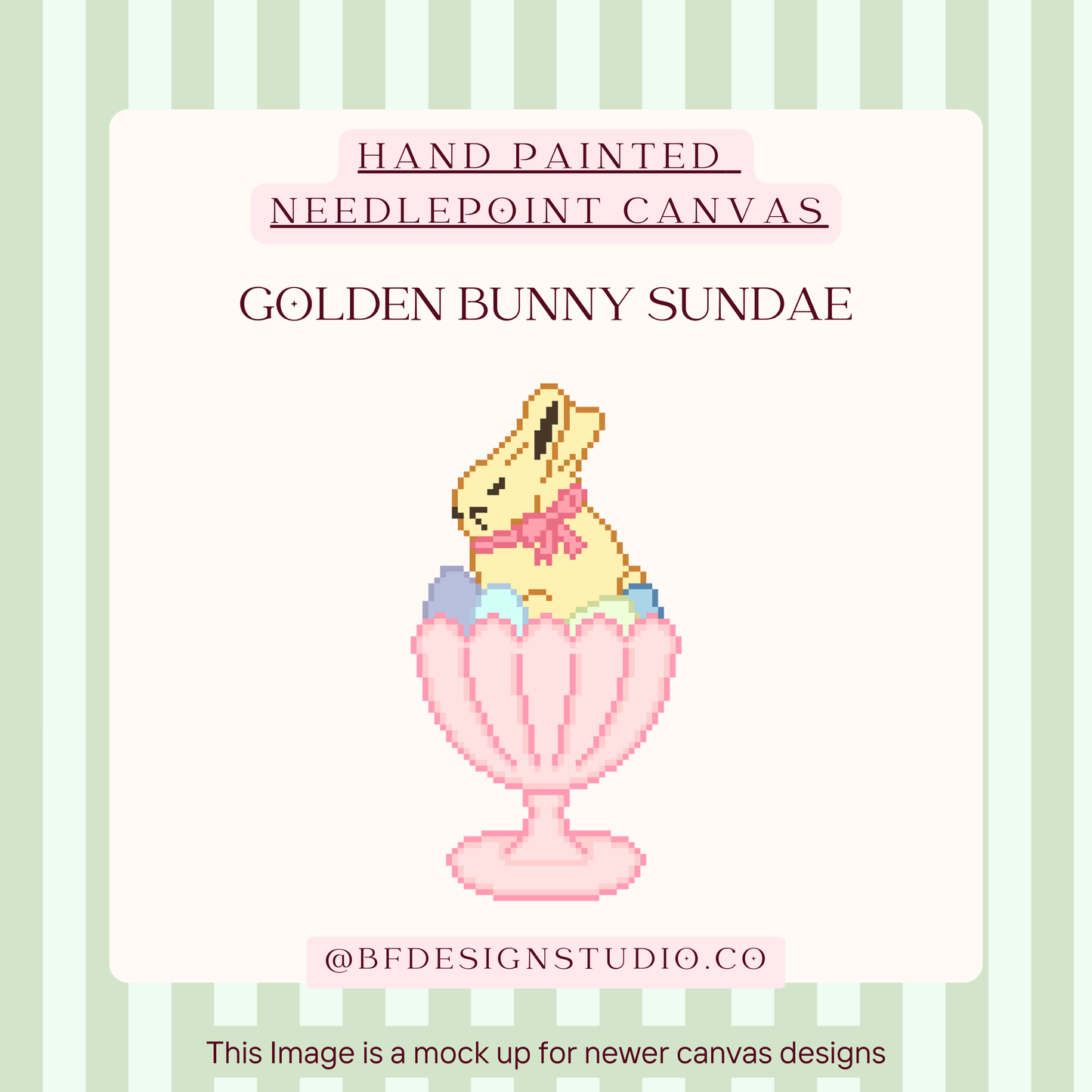 Golden Bunny Sundae - Needlepoint Canvas - 18 Mesh - 2.5 x 4.8