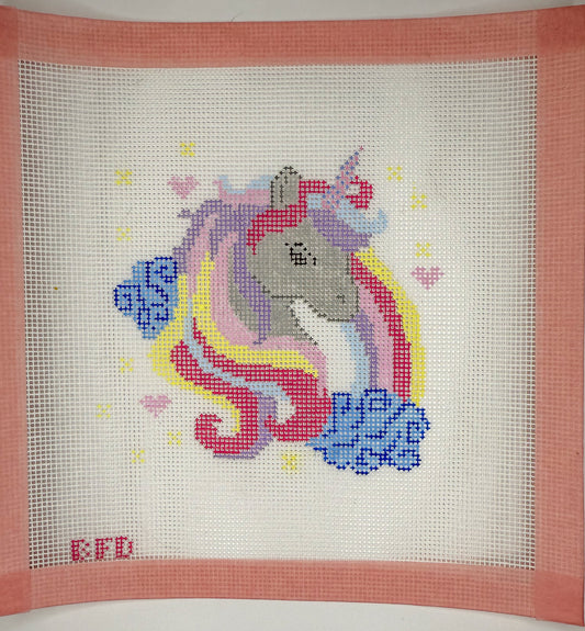 Magical Unicorn & Rainbow Needlepoint Canvas – Dream Collection - 18 Mesh - Handpainted - 4 x 4 inches