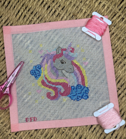 Magical Unicorn & Rainbow Needlepoint Canvas – Dream Collection - 18 Mesh - Handpainted - 4 x 4 inches