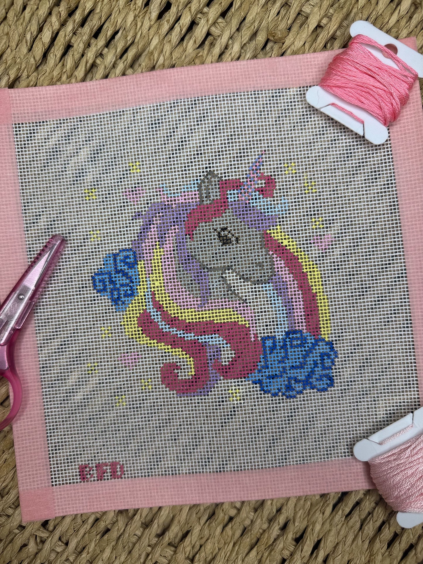 Magical Unicorn & Rainbow Needlepoint Canvas – Dream Collection - 18 Mesh - Handpainted - 4 x 4 inches
