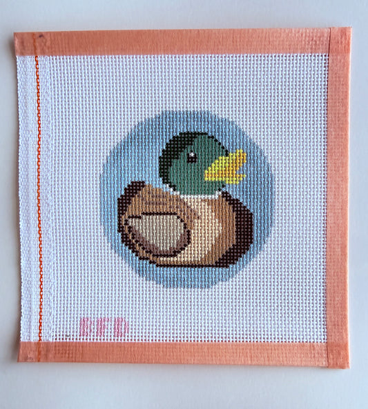 Mallard Rubber Duck - Hand Painted Needlepoint Canvas - 13 Mesh - 3.8 x 3.9"