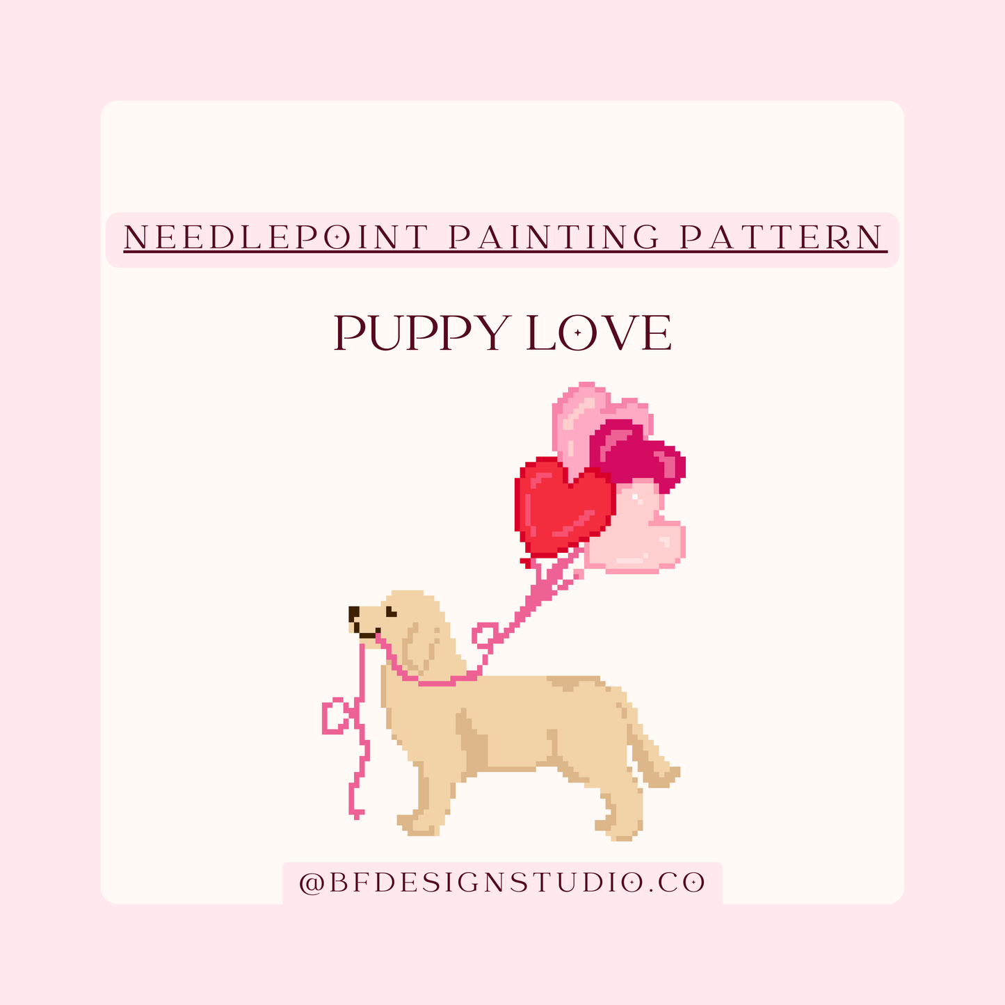Puppy Love - Golden Retriever- Needlepoint Chart - 18 Mesh - 3.3 x 4.7" - PDF Download