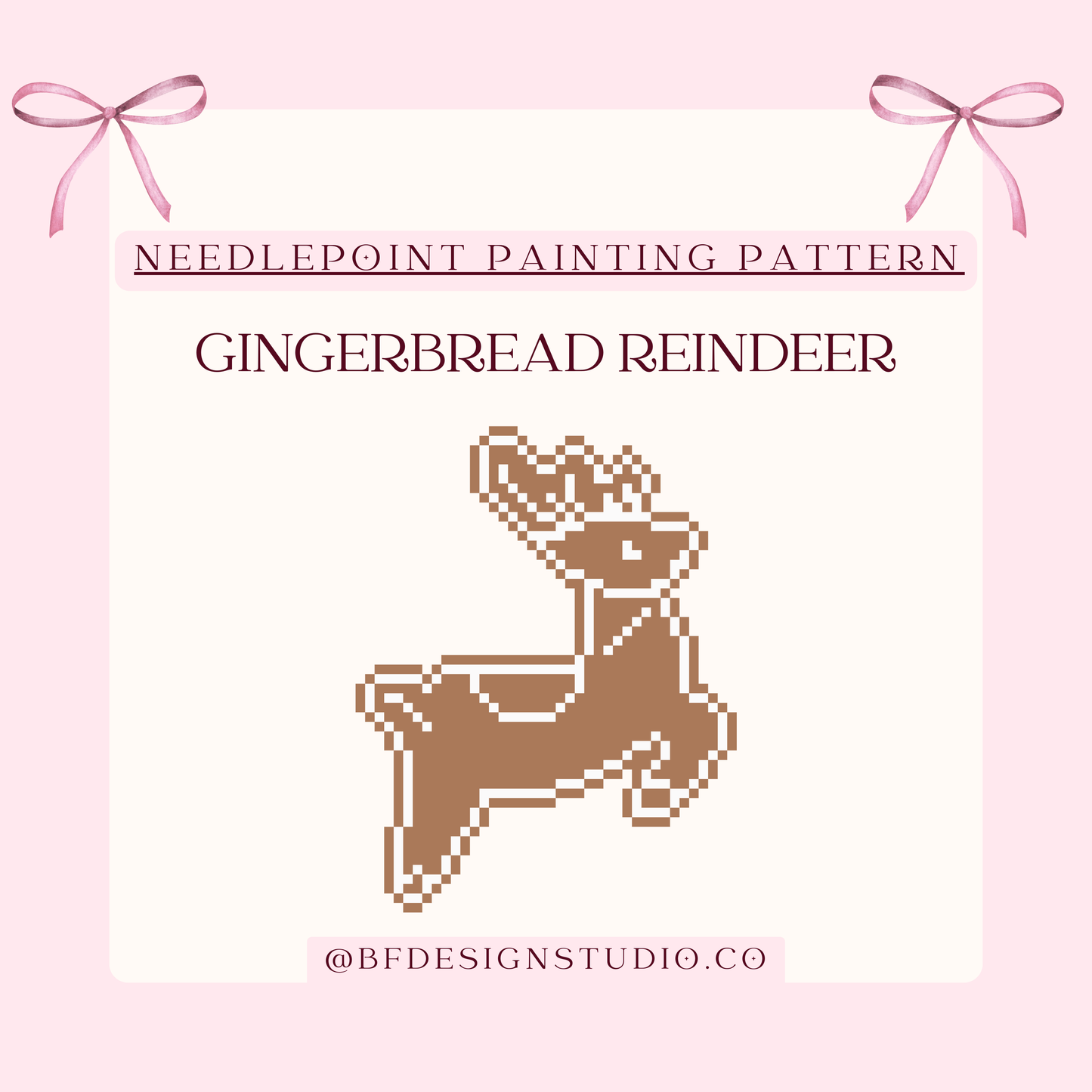 Gingerbread Reindeer Cookie - Needlepoint Painting Chart on 13, 14, 18 Mesh - Instant Download PDF - Beginner Friendly