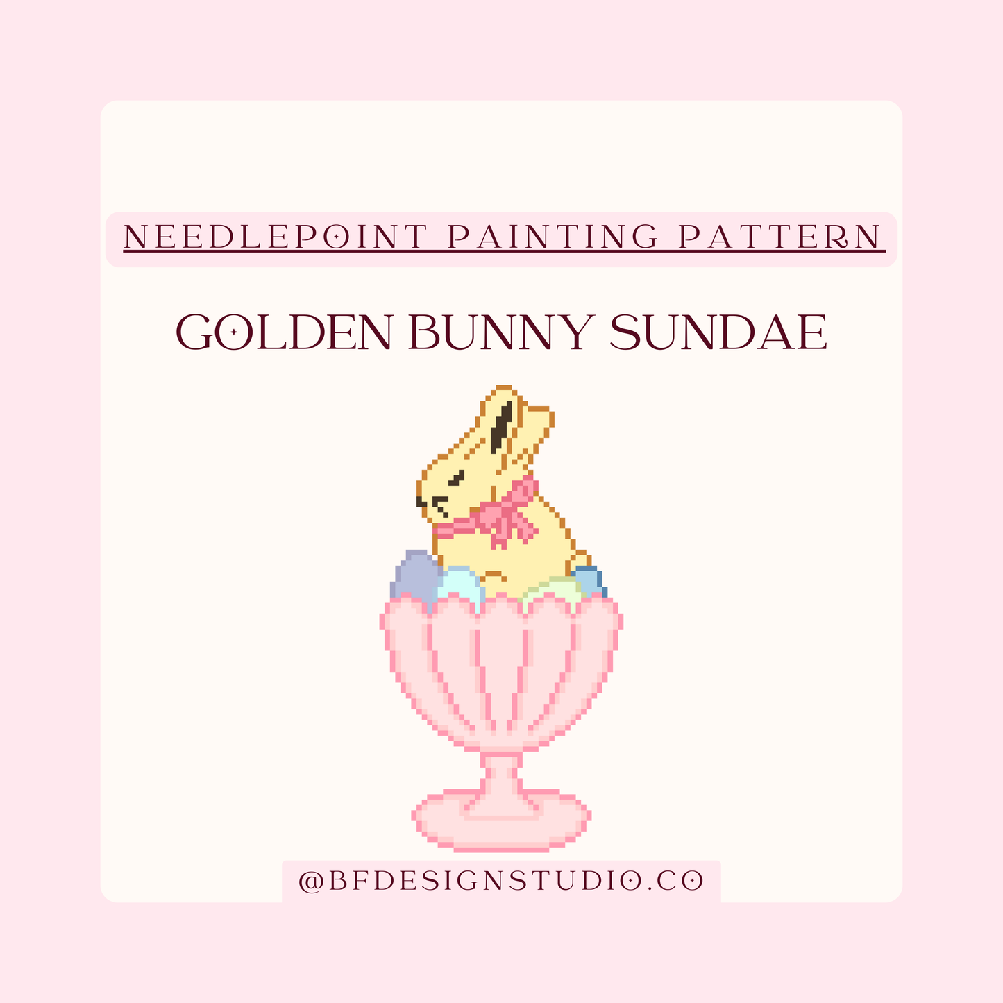 Golden Bunny Sundae - Needlepoint Chart - 18 Mesh - 2.5 x 4.8" - Digital Download