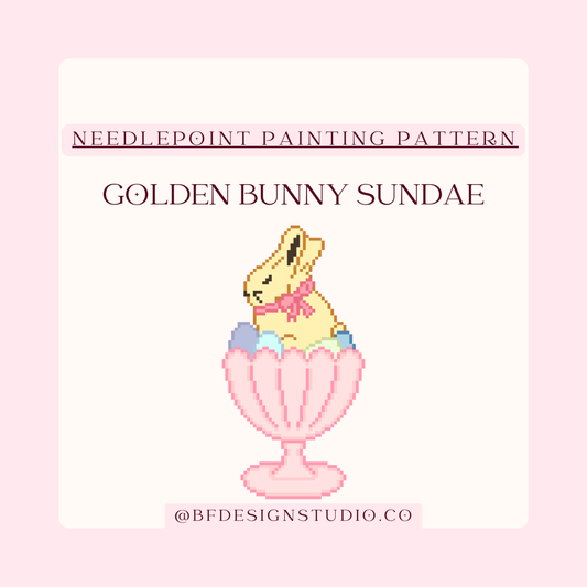 Golden Bunny Sundae - Needlepoint Chart - 18 Mesh - 2.5 x 4.8" - Digital Download