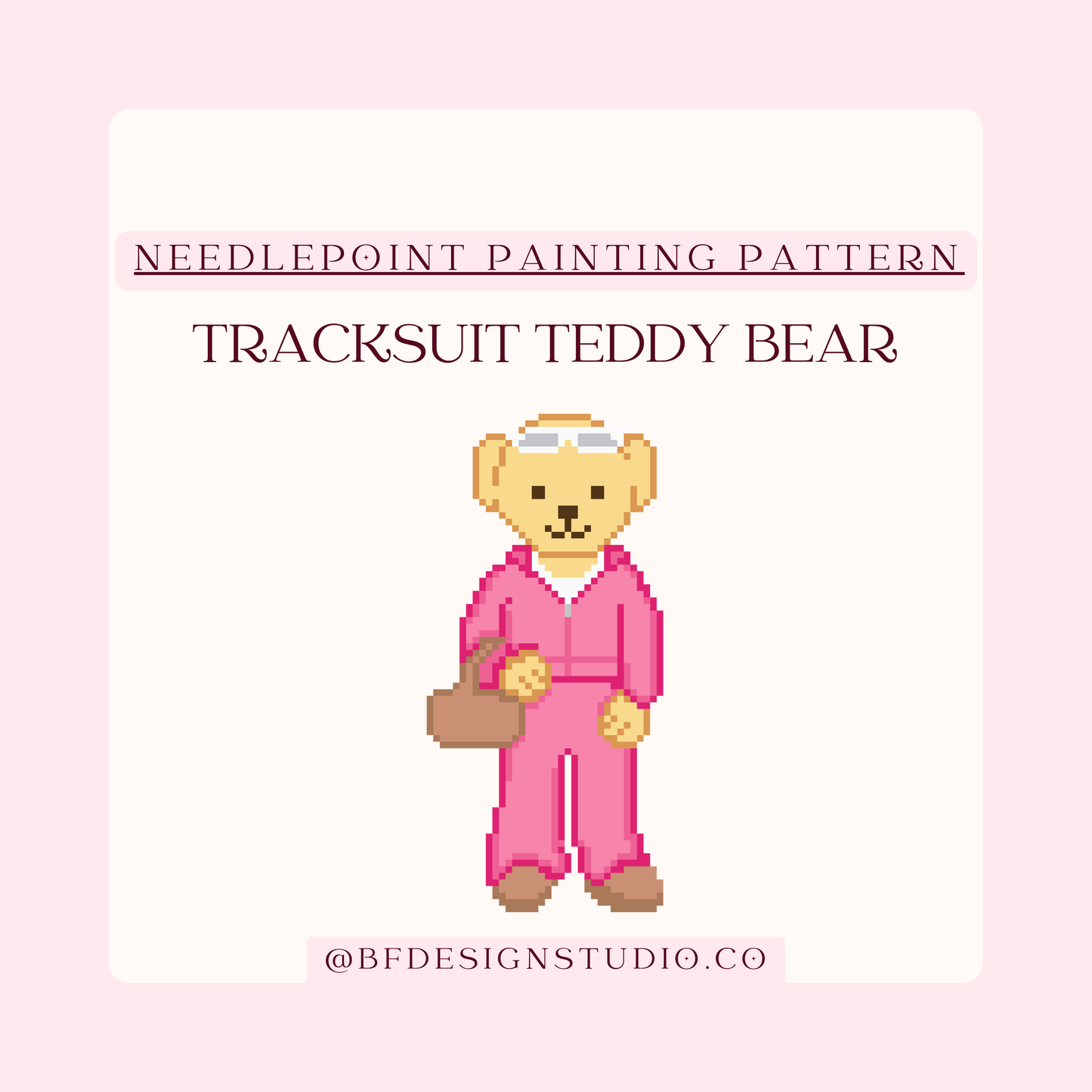 Tracksuit Teddy Bear - Needlepoint Chart - 18 Mesh - 2.7 x 5.8" - PDF download