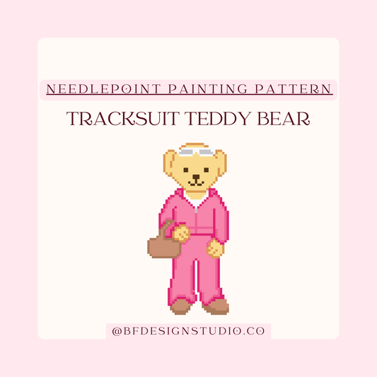 Tracksuit Teddy Bear - Needlepoint Chart - 18 Mesh - 2.7 x 5.8" - PDF download
