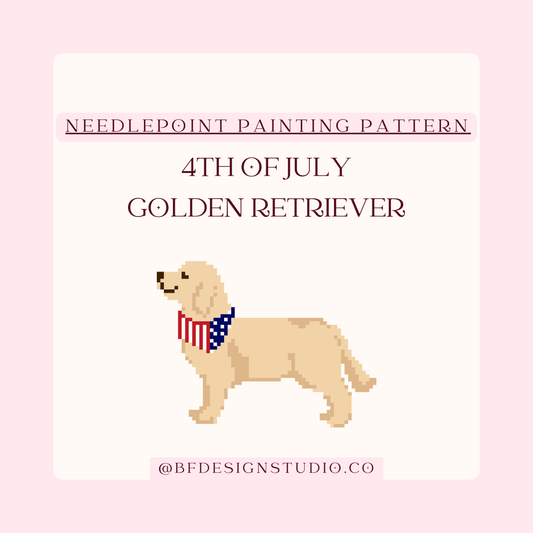 4th of July Golden Retriever - Needlepoint Chart - 18 Mesh - 3.4 x 2.6" - PDF Download
