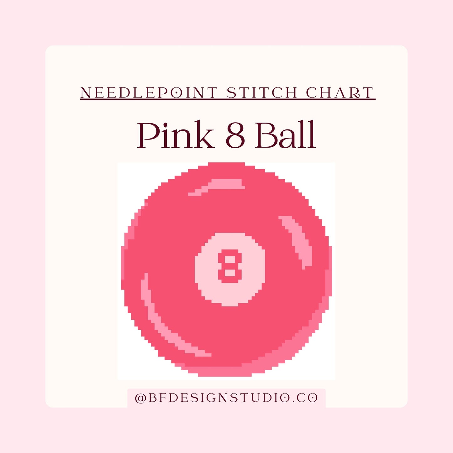 Pink 8 Ball - Needlepoint Chart - 13 Mesh - 5" x 5" - Instant Download - Beginner-Friendly Pool Game Pattern