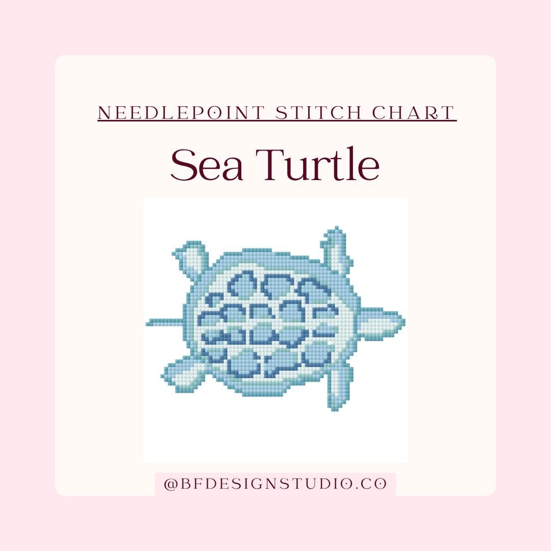 Sea Turtle - Needlepoint chart - 18 Mesh - 4" x 4" - Instant Digital Download