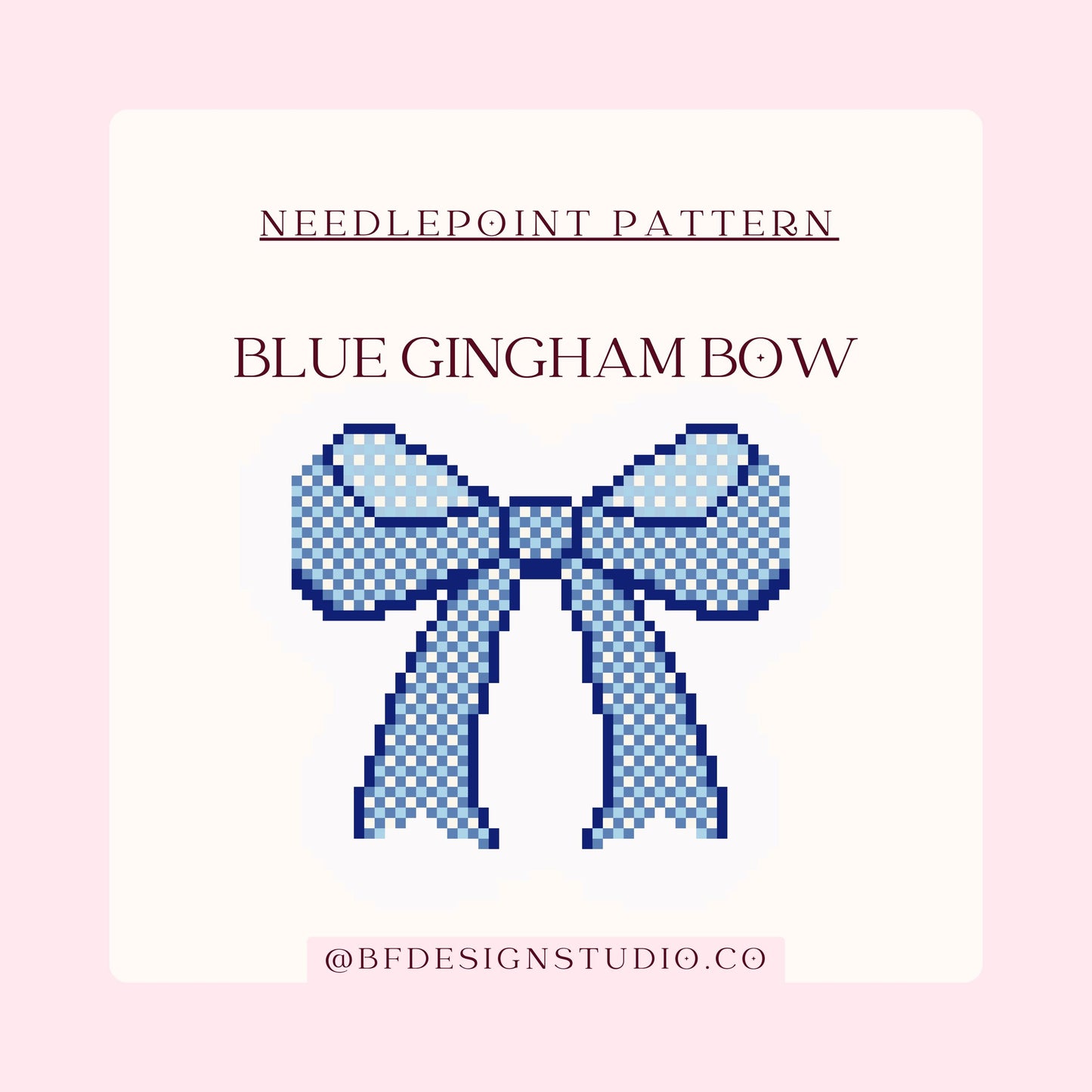 Blue Gingham Bow - Needlepoint chart - 3.6 x 3.6" - 18 Mesh - Instant Download - Beginner Friendly