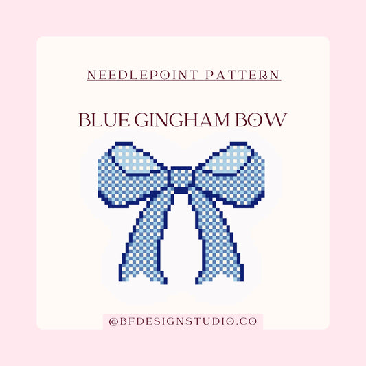 Blue Gingham Bow - Needlepoint chart - 3.6 x 3.6" - 18 Mesh - Instant Download - Beginner Friendly