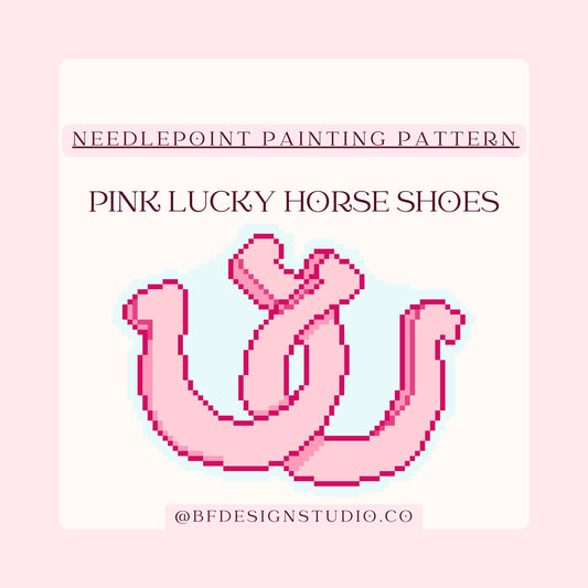 Pink Lucky Horse Shoes - Needlepoint Painting Chart - 18 Mesh - 4 x 3" - Beginner Friendly - Instant Downloadable PDF