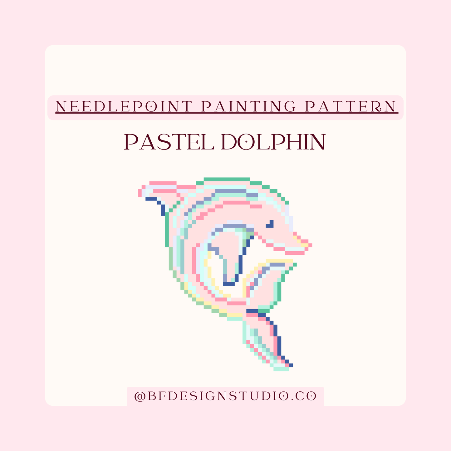 Pastel Dolphin - Needlepoint Chart - 18 Mesh - 2.5 x 2.7 - PDF Download
