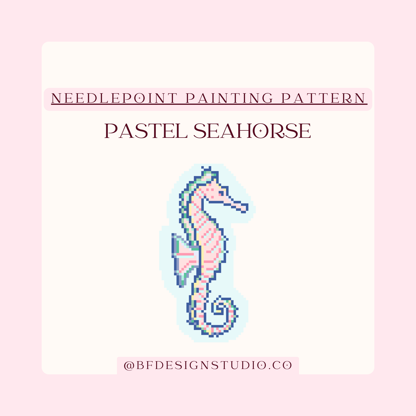 Pastel Seahorse - Needlepoint Chart - 18 Mesh - 2.1 x 4" - PDF Download